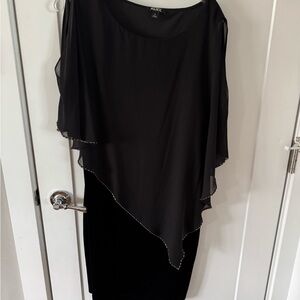 SLNY Black Asymmetrical Dress with Beaded Trim